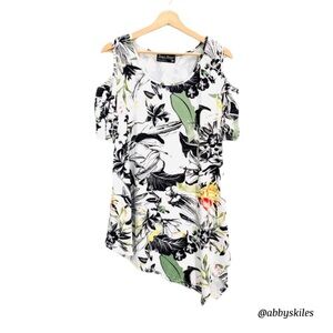 Tango Mango Tropical Print Asymmetrical Hemline Open Shoulder Tunic Size XL